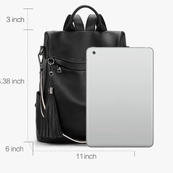 Black Backpack Purse for Women, PU Leather Anti Theft Travel with Tassel - Picture 10 of 11